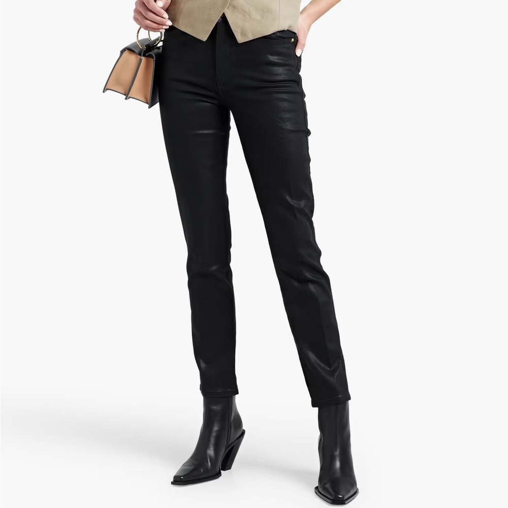 FRAME Le Sylvie coated high-rise slim-leg jean NWT size 28 in Black